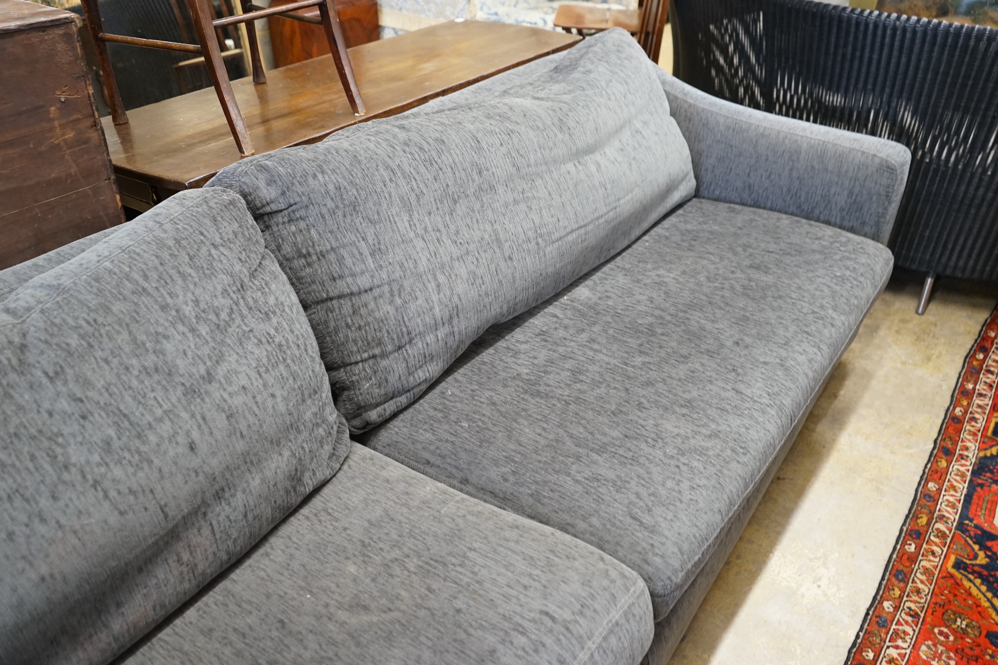 A large Italian contemporary Divani sectional grey fabric upholstered sofa, length 288cm, depth 92cm, height 74cm